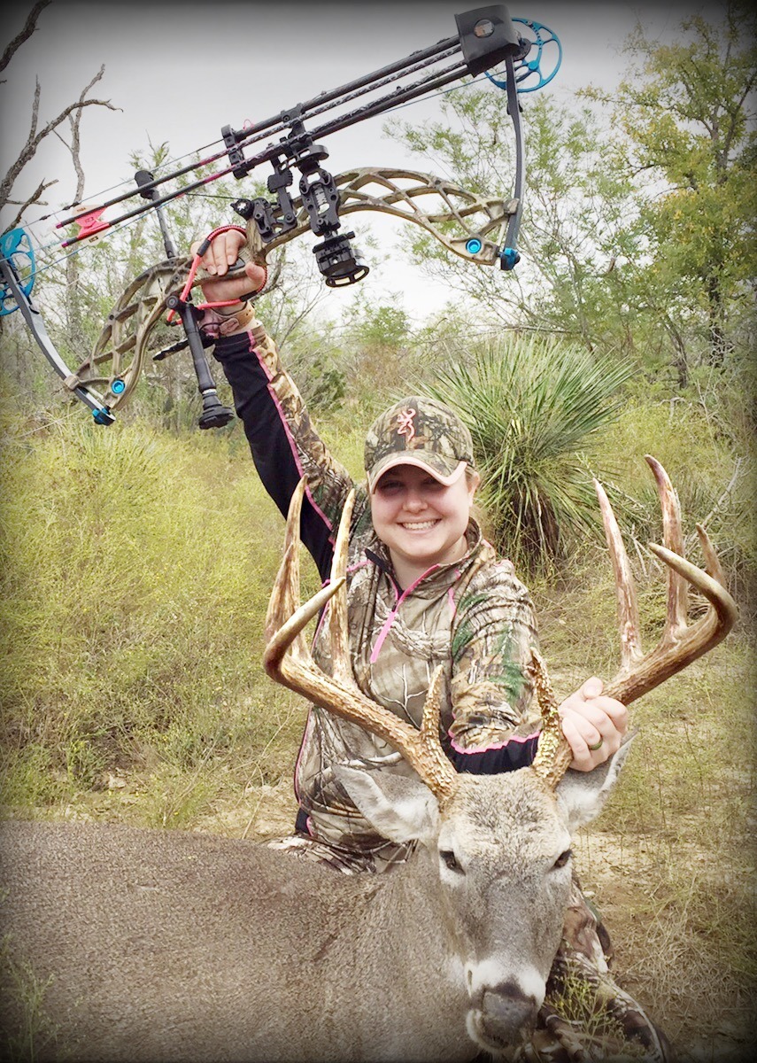 Great whitetail deer shot at Brushy Hill Ranch by one of our female bowhunters! Hunt Trophy Whitetail deer for only $140 per day including lodgig in one of our cabins! Plus, your tag limit of long-bearded Rio Grande Turkey, Hog hunting and any exotics you can shoot are included in that price! Brushy Hill Ranch offers the most affordable South Texas trophy bowhunting for Whitetail Deer, Rio Grande Turkey, wild hogs and boar, predators & exotics- come hunt with us!